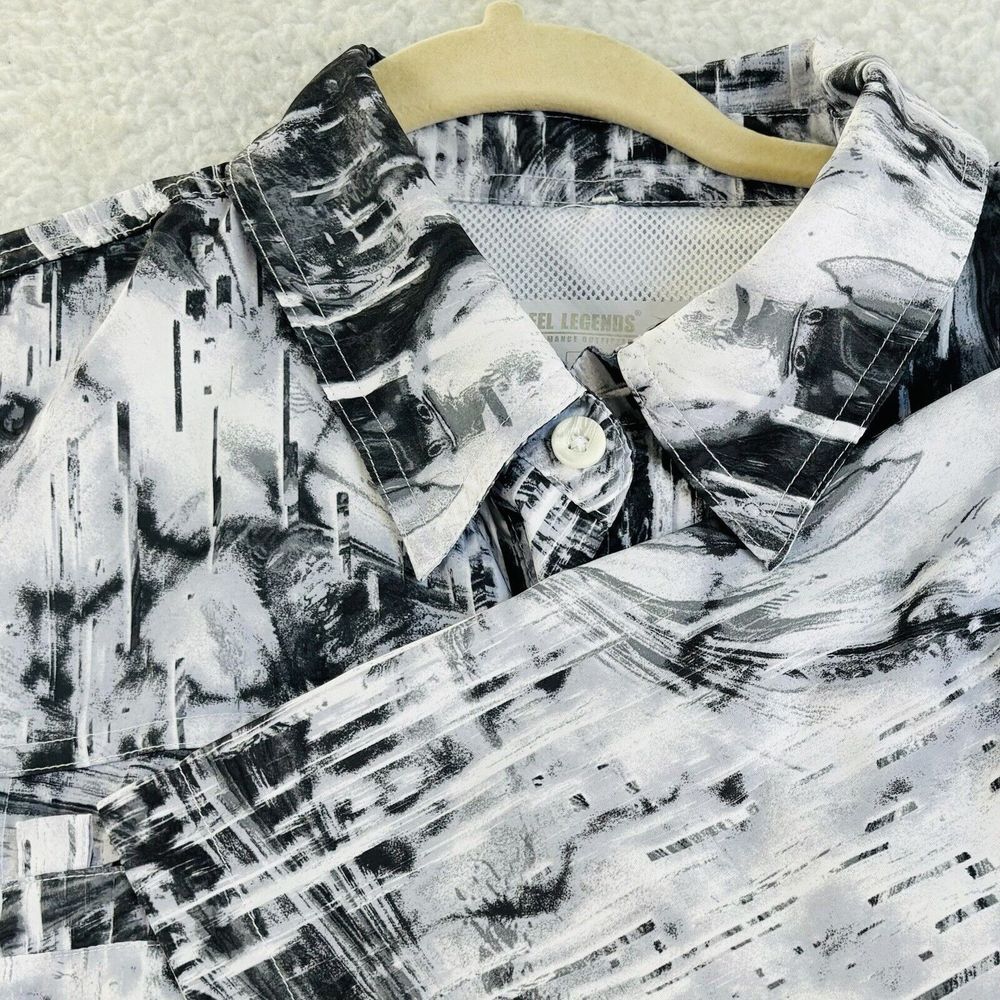 Reel Legends SaltWater ll Gray White Short Sleeve Shirt Size L Fishing Vented